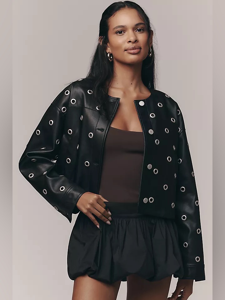 Anthropologie Blank Nyc Grommet Jacket Sz Xs Faux Leather Black